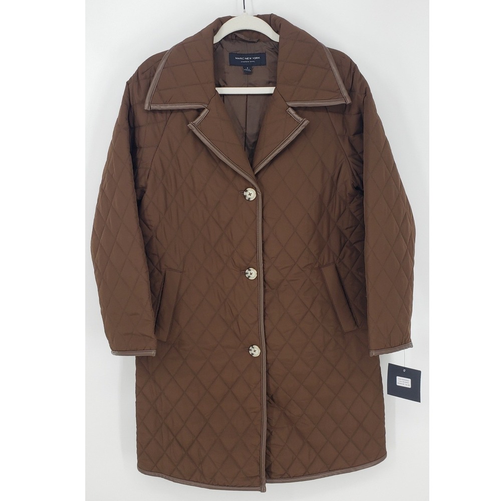 Marc New York Andrew Marc Quilted Barn Jacket Womens Size S Brown Long Button Up